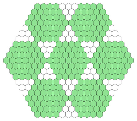 Hexagonal regions touching at their corners only